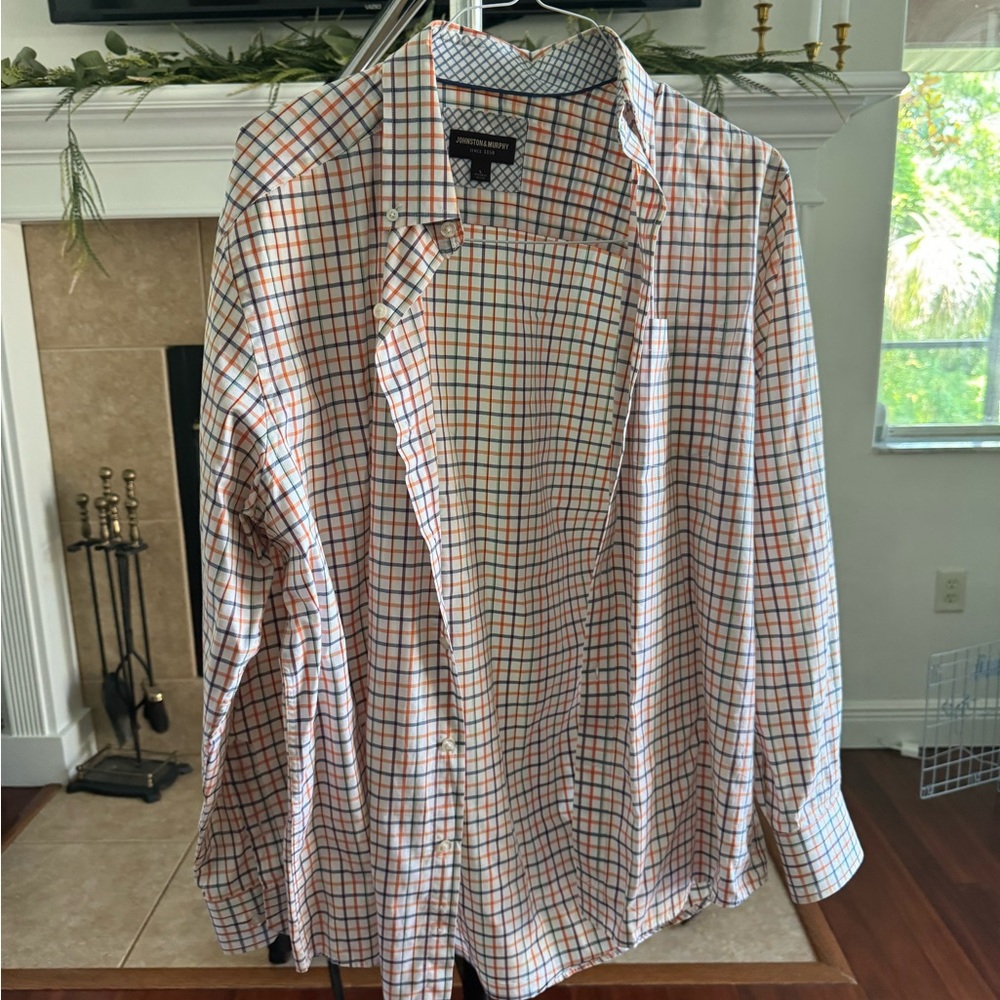 Johnston & Murphy Blue and Orange Casual Button Down Shirt